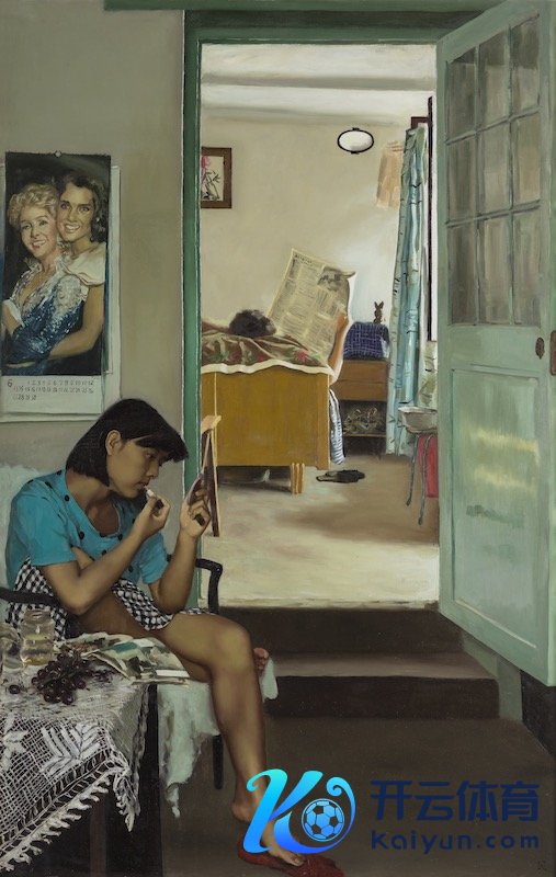 赵半狄，《涂口红的女孩》，170×109cm，布面油画，1987 ©泰康保藏TAIKANG COLLECTION